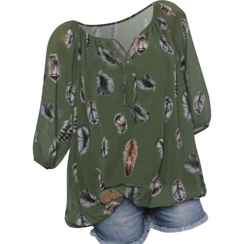 Bohemian Womens Summer Blouses Loose Leisure Flowers Printed V-neck Elbow Sleeves Shirt Round Neck Fashonable Plus Size Tops