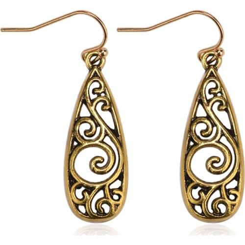 Vintage Drip Frame Palace Style Hollow Boho Figure Retro Silver Plated Golden Black Drop Earrings Women Dangle Earrings