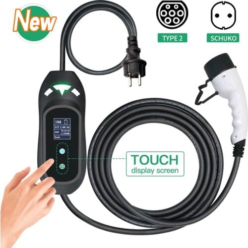 EV Charger Type 2 16A 3.6kw New Function With Touch Display Screen Schuko Plug IEC 62752 Use for Electric Vehicle Charging