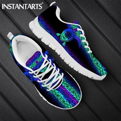 INSTANTARTS Vintage Gradient Women Shoes Lace Up Sneakers Polynesian Turtle Brand Design Breathable Flats Footwear Zapatillas