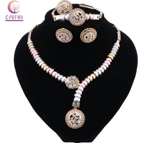 CYNTHIA Nigerian Women Wedding Jewelry Sets Dubai Gold Color Jewelry Sets African Women Necklace Earrings Bracelet Ring Set
