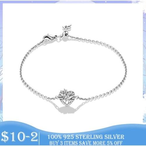 Femme Bracelet 925 Sterling Silver Bracelet Heart Family Tree of life Chain Bracelets for Women Fine Sterling Silver Jewelry