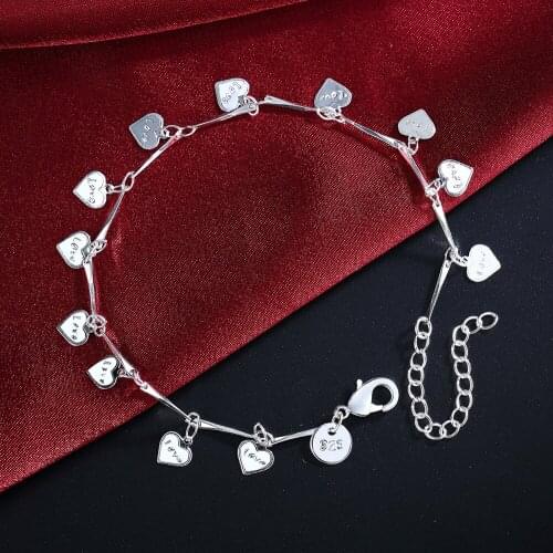 Hot new 925 sterling Silver LOVE Heart card Chain Bracelets for Women Fashion Wedding Party Popular Gift fine brands Jewelry