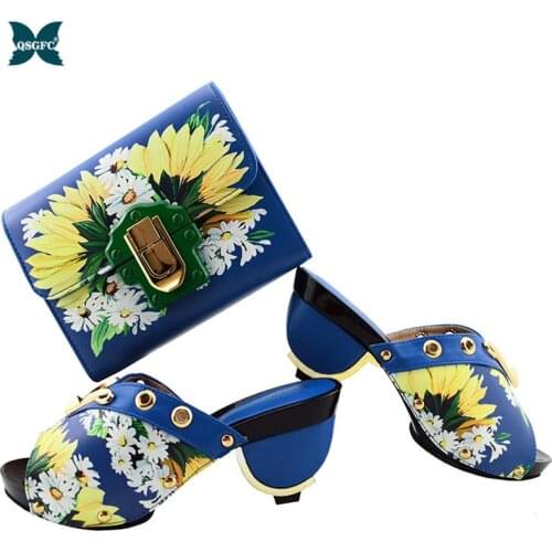 Blue Color Ladies Wedding Shoes and Bag Set African Womens Party Shoes and Bag Sets Women Shoes and Bag To Match for Parties