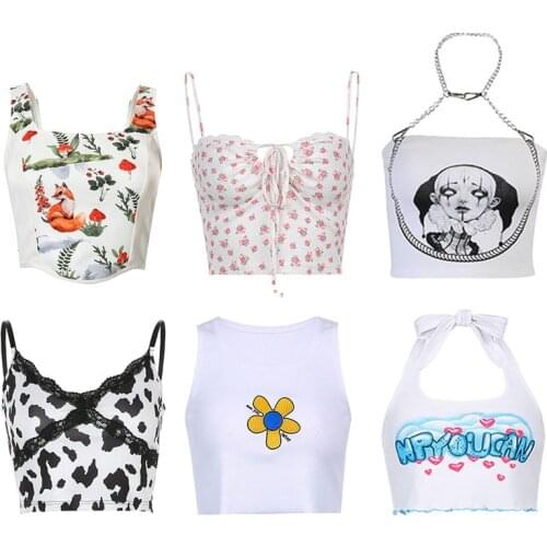 Y2K Aesthetic White Crop Tops Sexy Cute Solid Color Corset Top 2021 New Casual Sling Summer Women Camis 2000s Spaghetti Strap