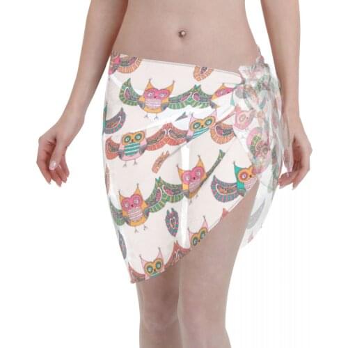 Women See-Through Beach Bikini Cover Up Wrap Scarf Swimwear Pareo Sarong Dress Coloured Owls Casual Beach Dress
