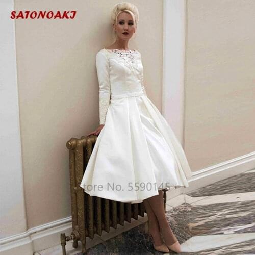 2020 Cheap Short Wedding Dress Long Sleeve with Covered Button Vestido De Noiva Robe Mariage Bridal Gown Undefined Online Shop