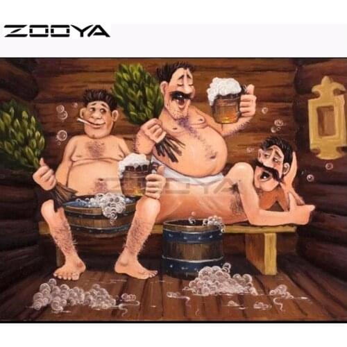 ZOOYA 5D DIY Diamond Embroidery Cartoon Three Men Bathing Beer Diamond Painting Cross Stitch Full Drill Mosaic Decoration BK487