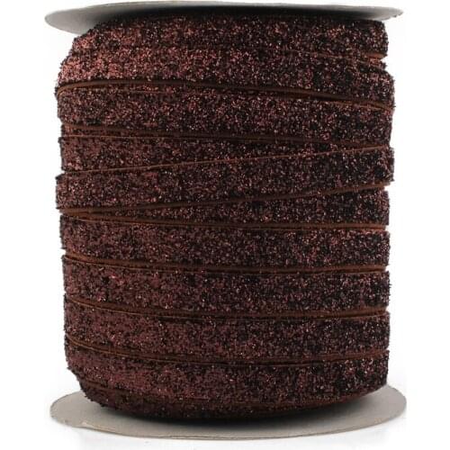 1PC=50Y 3/8"=10MM OEM Highly-flexible Elastic Glitter Velvet Ribbon Ornaments Solid Metallic Nylon Band for Hair Accessories