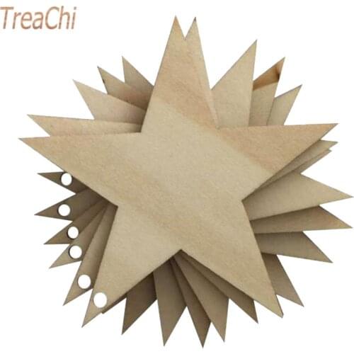 10PCS Creative Material Wooden Pendant Christmas Decoration Hanging Decoration Wooden Five-pointed Star with Hole Wood Chips