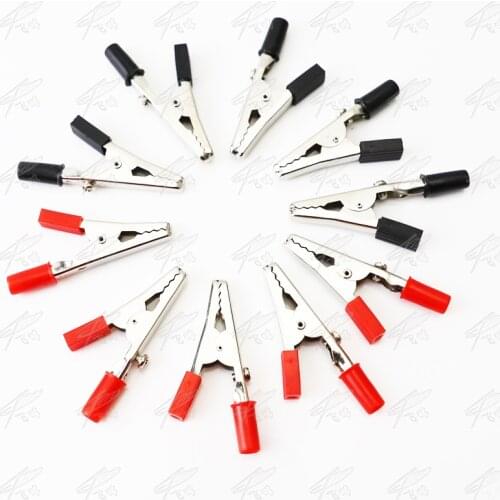 10pcs/lot Insulated Crocodile Clips Plastic Handle Cable Lead Testing Metal Alligator Clips Clamps 52mm
