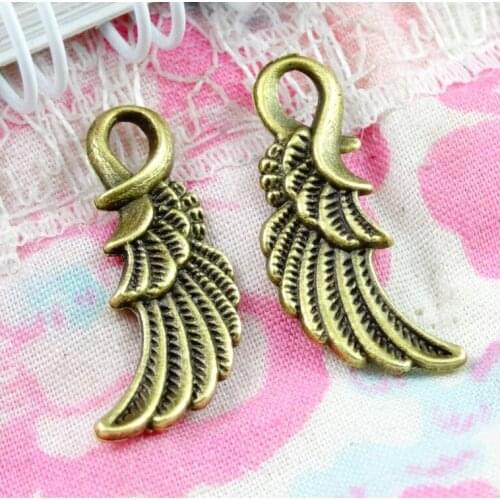 100pcs/lot Vintage Bronze Metal Small Wings & Feather Charms for Jewelry Making Diy Zinc Alloy Wings Feather Pendant