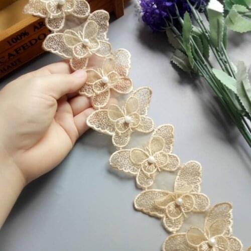 10x Gold 7cm Butterfly Pearl Embroidered Lace Trim Ribbon Fabric Handmade DIY Sewing Craft For Costume Shoes Decoration New