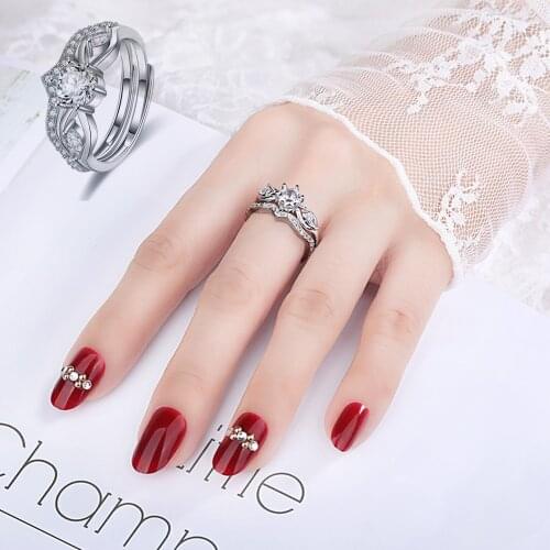 2 Pcs/Set Zircon Engagement Rings for Women adjustable Wedding Rings Female Crystals Jewelry Chic Accessories Gift