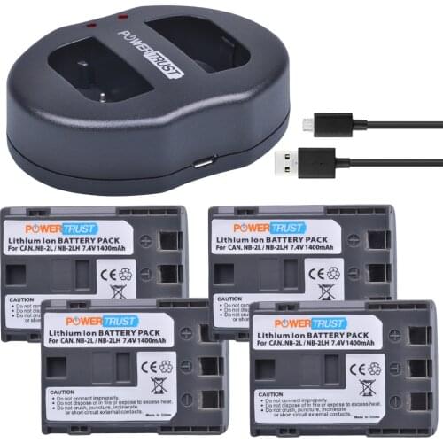 4Pcs 1400mAh NB-2L NB-2LH NB 2L NB2LH battery + Dual USB Charger for Canon EOS 400D S80 S70 S50 S60 350D G7 G9 Kiss N X Rebel XT