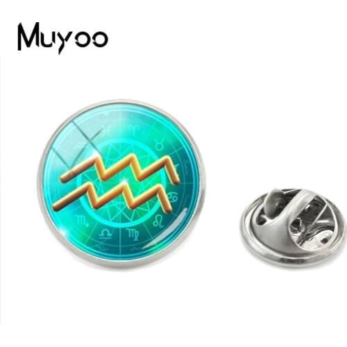 Galaxy Nebula Collar Pins Colorful Scorpio Sagittarius Capricorn Aquarius Sign Lapel Pin Glass Dome Zodiac Signs Jewelry