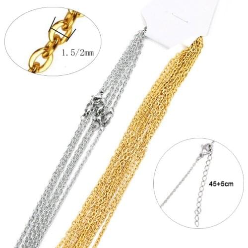 5pcs Stainless Steel Chain Necklaces Lot 1.5/2mm Metal Gold Color Link Necklace Chains Bulk For Jewelry Accessories Length 50cm