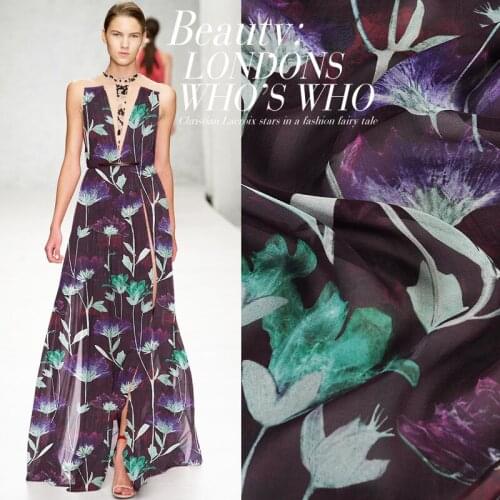 CNUM SC156 100% Silk Chiffon/ Purple Vine / Silk Fabric Silk Thin/ Width 1.48yd Thickness 8mm /Sold by meter