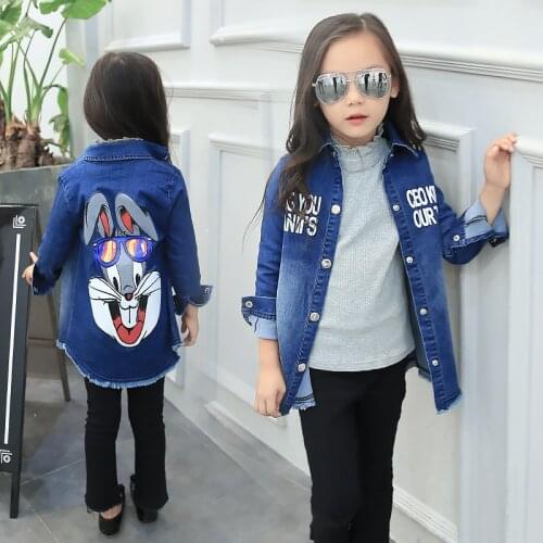 Children clothing baby boys denim jackets 2019 new spring autumn cartoon cardigan coat kids medium-long outerwear girls jeans