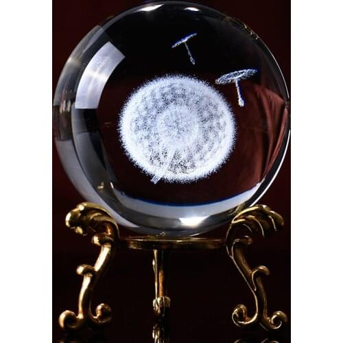 60MM Diameter Globe 1PC Dandelion Miniatures Crystal Ball 3D Laser Engraved Plant Glass Ball Sphere Home Decor Accessories Gifts