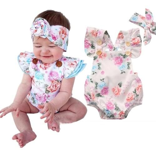 Baby Romper baby girl Clothes Set 2020 Summer Newborn Baby Girl Backless Ruffles Bodysuit Jumpsuit+Headband 2pcs Outfit Sunsuit