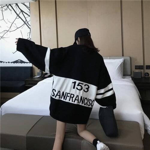 Korean Female Loose Casual Black Long Sleeve Autumn Tops Women Harajuku Loose Korean Style Females Sweatshirt Streetwear Sweater