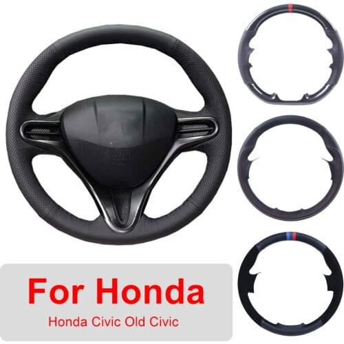 DIY Leather Car Steering Wheel Cover For Honda Civic Old Civic 2006-2011 Auto Interior Customized Steering Wheel Wrap