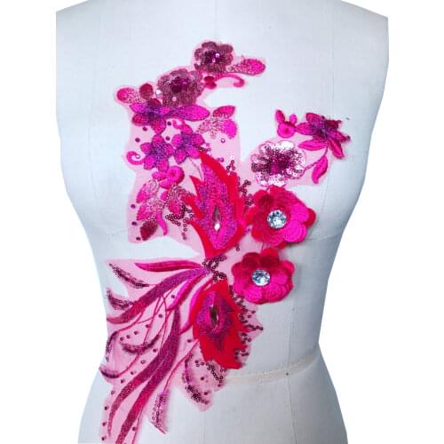 Lace applique rose red sew on Water - soluble embroidery lace trim patches 40*20cm