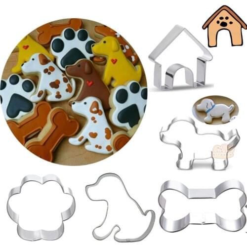 Cute dog house bone paw metal Cookie Cutter Cookware Biscuit Mold Fondant Cake Tools Baking Mold DIY
