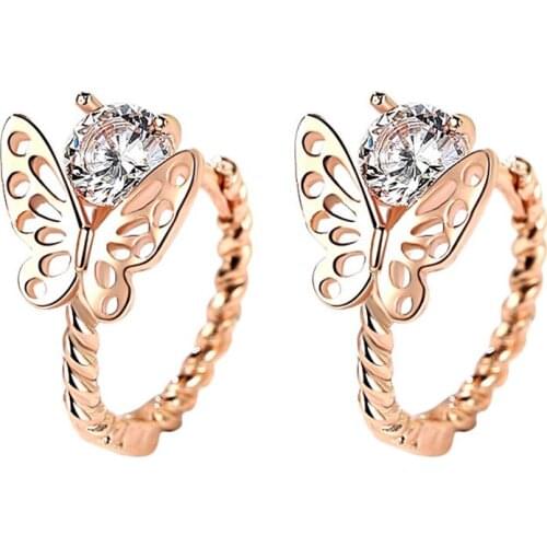 Trendy 925 Sterling Silver Earrings For Women Jewelry Exquisite Hollow Butterfly Earrings Female Rose Gold Hoops Accessories