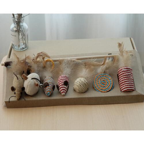 7 Piece Set Interactive Cat Toy Stick Plush Mouse Sisal for Cats Toys Funny Feather Cat Toy Stick Relieve Boredom Pet Supplies