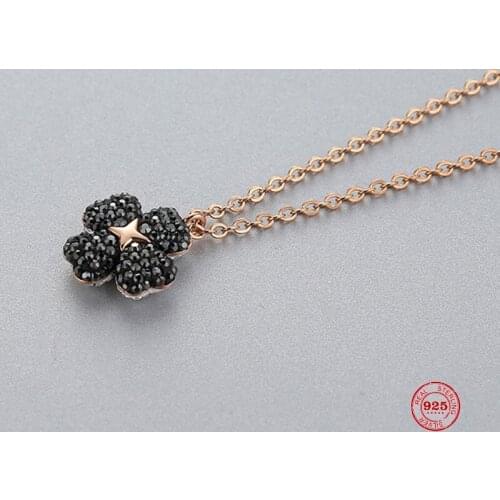 Fashion Charm Sterling Silver Original 1:1 Copy, Small Fresh Black Lucky Four-leaf Clover Necklace Female Luxury Jewelry Gifts