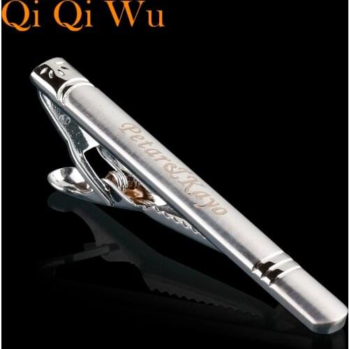 Personalized Necktie Tie Bar Pin Classic Men Silver Simple Tie Clasp Clip Custom Name Jewelry Fathers Day Gifts Wedding Favor