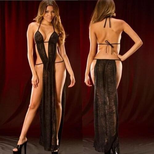 Sexy Lingerie Mesh Gown Skirt Perspective Mesh Gauze Split Sexy Pajamas Wholesale Price White Black S M L XL XXL XXXL Sleepwear