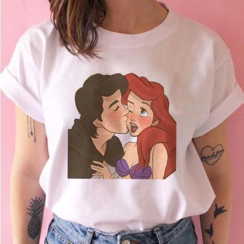 Prince And Mermaid Princess Romantic Love Cute Print T-shirt Cartoon Harajuku Vogue Tshirt Summer New Street Casual Tops T Shirt