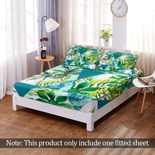 Custom 3D Print Hawaii Tropical Plants Print Fitted Sheet Fashion Modern Elastic Band Bed Sheet Bedroom Home Decor Queen King