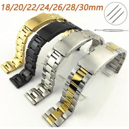 26mm 28mm 30mm 18mm 20mm 22mm 24mm Band For Seiko Casio Smart Watch Universal Wristwatch Straps Full Stainless Steel With Tools