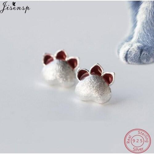 Jisensp 925 Sterling Silver Dog Cat Paw Stud Earrings for Kids Girl Birthday Gift Cute Animal Jewelry Earrings boucle d'oreille