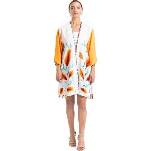 Yeşim Livaoğlu Lüx Alev Çiçek Kısa Kimono Kaftan