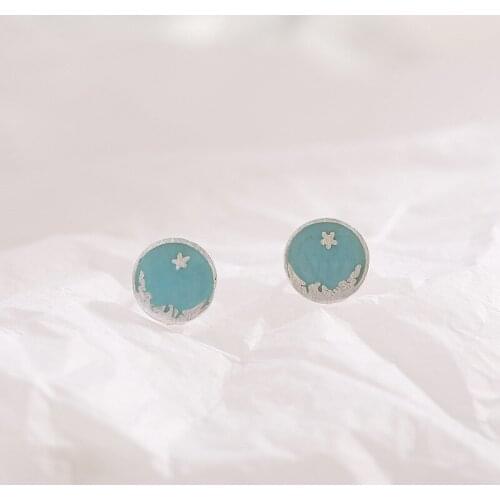 BUDROVKY 925 Sterling Silver Round Abstract Style Stud Earrings for Women Enamel Fashion Stars Fine Jewelry 2020 New