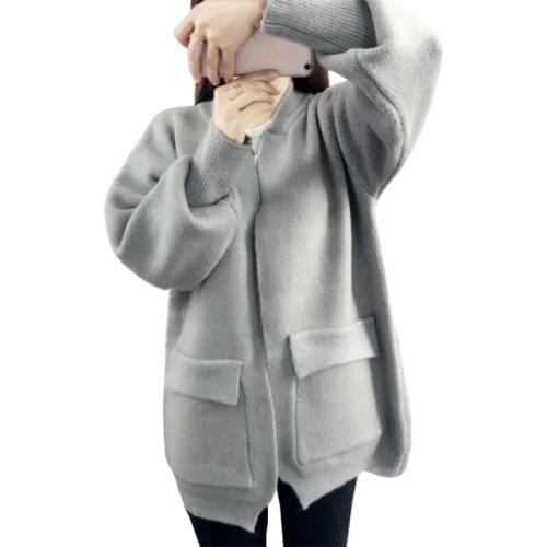 2021 Fall Winter New Sweater Women Lantern Sleeve Knit Cardigan Jacket Loose Large Pocket Sweaters Coat Clothing Vestidos MMY439