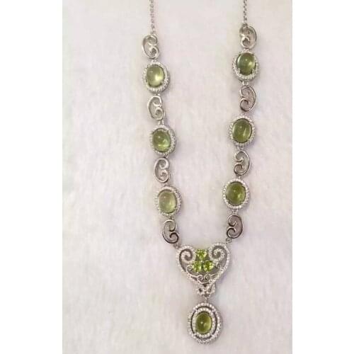 Natural green prehnite Necklace Natural Gemstone Pendant Necklace 925 sliver women Luxury trendy heart women party fine Jewelry