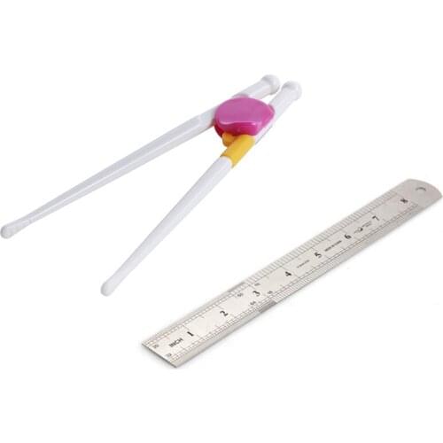 1 Pcs Vintage Stainless Steel Ruler Rule & 1 Pair Children Kids Beginner Chopsticks
