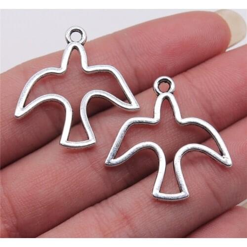 10pcs Antique Silver Plated Peace Dove Charms Pendants for Jewelry Making Bracelet DIY Accessories 28mm