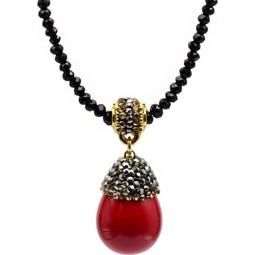 18" shell necklace women red water drop pendants glass crystal chain men necklace boho jewelry classic