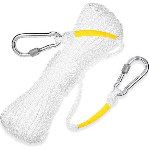 50 Feet Hollow Braided Polypropylene Line Rope Heaving Line with Spring Hook for Ring Buoy