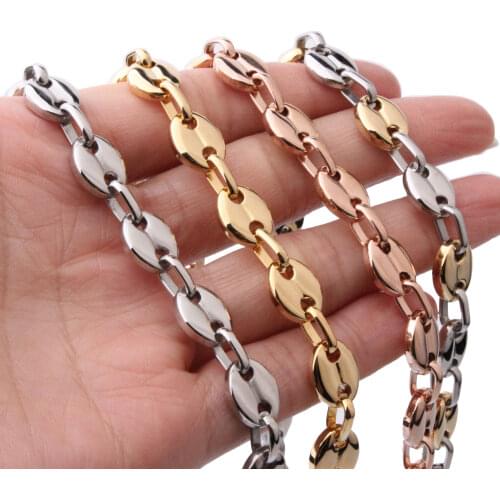 7/9/11mm 7-40" Fashion Jewelry Mens Womens Stainless Steel Silver Color/Gold Coffee Bean Beads Chain Necklace Or Bracelet Gift