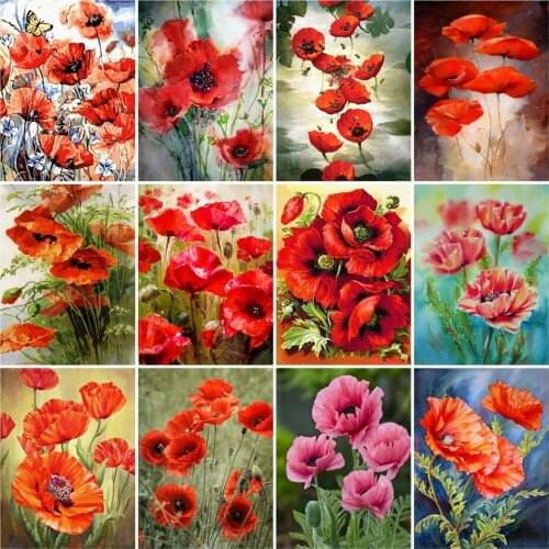 Huacan Diamond Painting New Arrival Poppy Flower Wall Stickers Mosaic Embroidery Red Floral Cross Stitch Home Decor