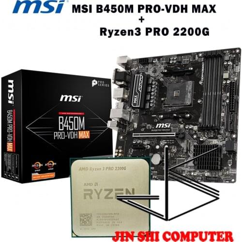 AMD Ryzen 3 PRO 2200G R3 PRO 2200G CPU + MSI B450M PRO-VDH MAX Motherboard Set meal Socket AM4 New / no fan