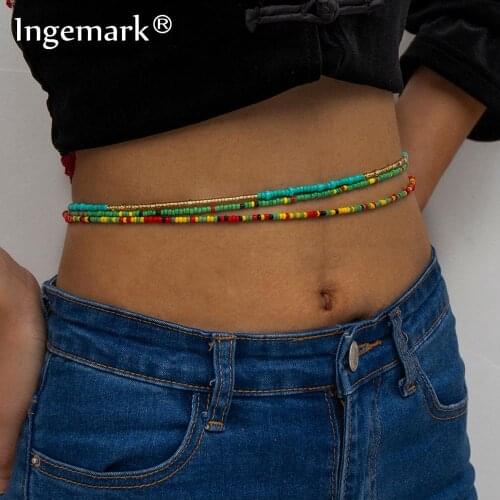 Waist Beads for Weight Loss Stretchy African Waist Chain Strand Waistband for Women Plus Size String Charms Boho Body Jewelry